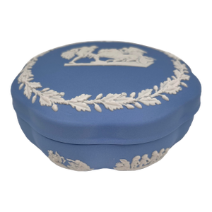 Vintage Wedgwood Blue Jasperware Trinket Box, Ulysses Chariot Scene