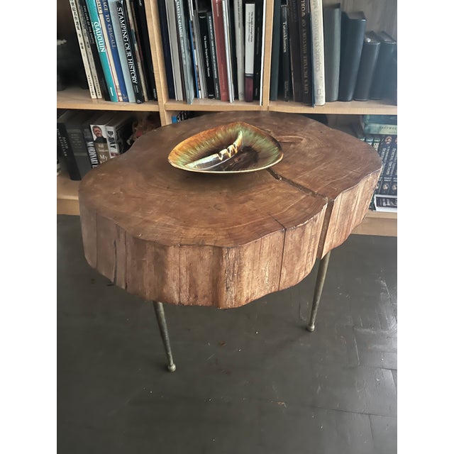 Brown Mid Century Live Edge Coffee Table Maple Brass Legs For Sale - Image 8 of 10
