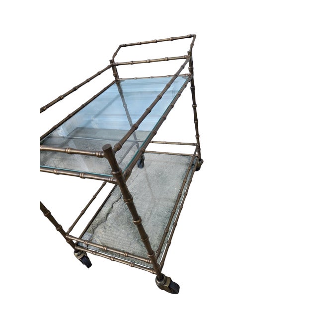 Vintage Faux Bamboo Italian Tea Bar Cart Bronze Server Console Maison Style For Sale - Image 17 of 18