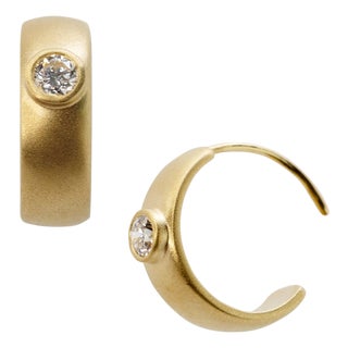 Meme Gold Diamond Huggie Earrings, 1/2" Round, A Pair For Sale