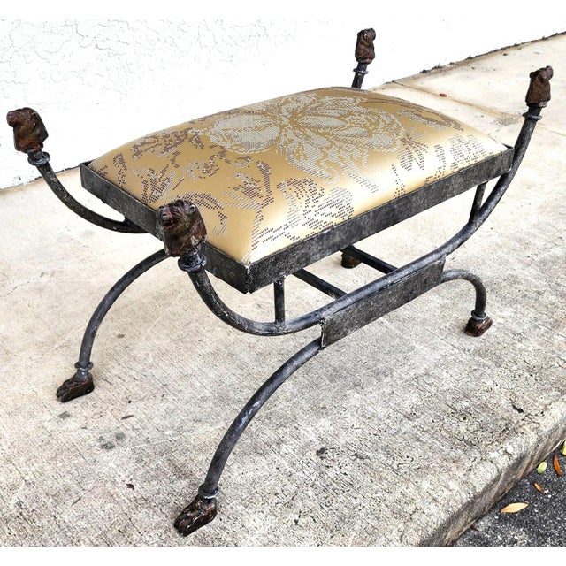 Gray Curule Bench Footstool With Lion Motif For Sale - Image 8 of 16
