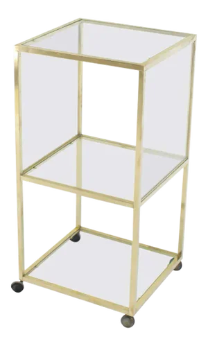 Mid-Century Modern Brass Square Profile Glass Cart