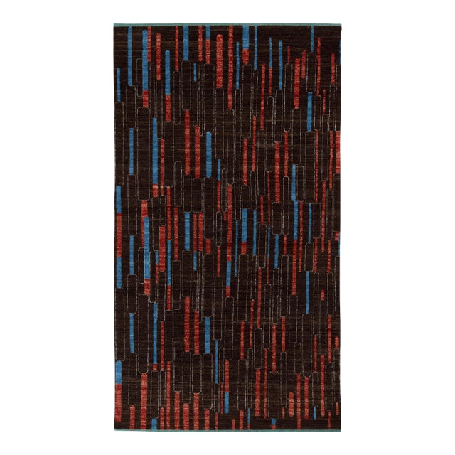 Hand-Knotted Modern Rug in Brown, Red and Blue Pattern by Rug & Kilim For Sale