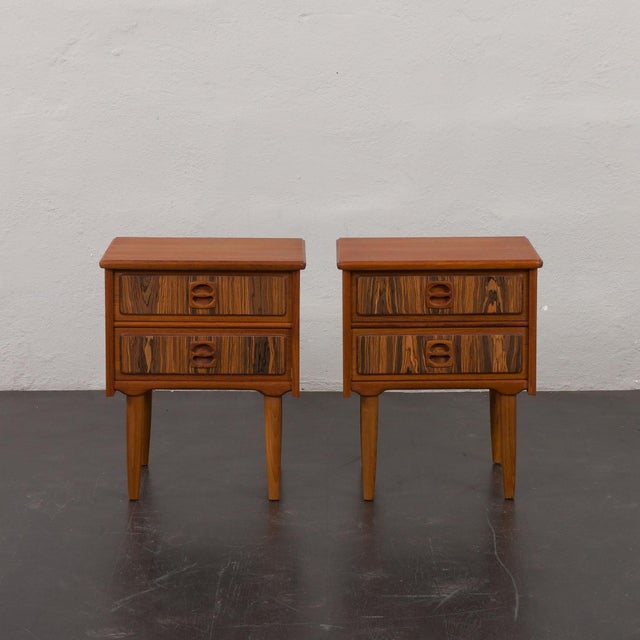 Mid-Century Modern Mid-Century Teak Bedside Tables with Rosewood Inlays, Denmark ,1960s, Set of 2 For Sale - Image 3 of 14