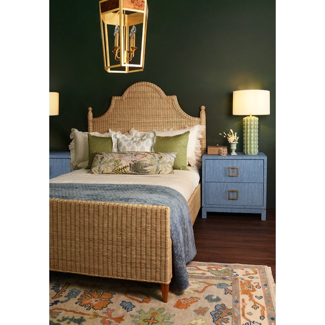 Tan Matthew Izzo Home Chamberlain Queen Rattan Bed Frame With Arched Headboard, Side Rails, and Footboard in Rattan With Wood Feet For Sale - Image 8 of 8