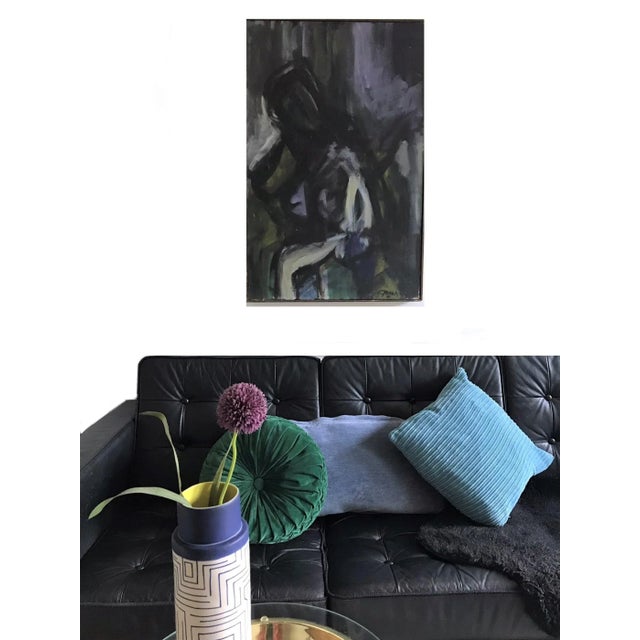 a signed vintage 1960s American Mid Century modern abstract expressionism oil painting by nationally recognized textile...