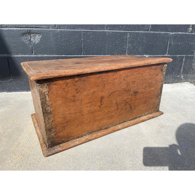Brown Early 19th Century Primitive Petite Solid Wood Chest With Hand-Hewn Details and Exposed Dovetail Joinery For Sale - Image 8 of 8