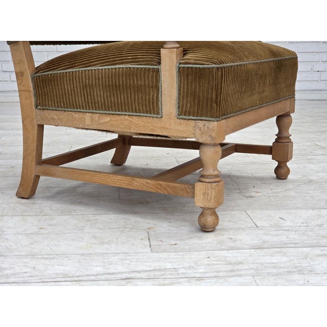 Mid-Century Modern Scandinavian Wingback in Corduroy and Carved Oak, 1970s For Sale - Image 3 of 18