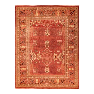 Eclectic Hand Knotted Area Rug, Red - 9' 5" x 12' 5" For Sale