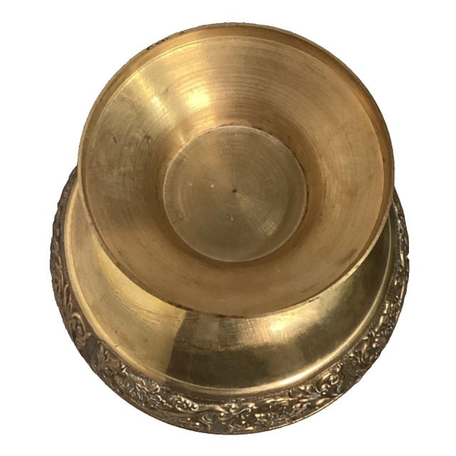 Vintage 1960s Large 15" Solid Brass Urn Vase With Elephant Handles and Carved Flower Detail For Sale In Panama City, FL - Image 6 of 6