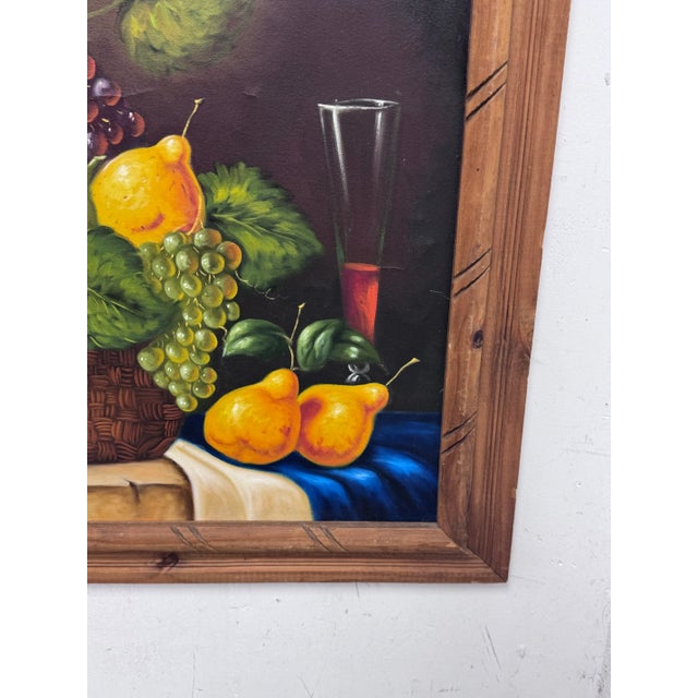 Mid 20th Century Still Life Fruit Basket Framed Painting For Sale - Image 12 of 12