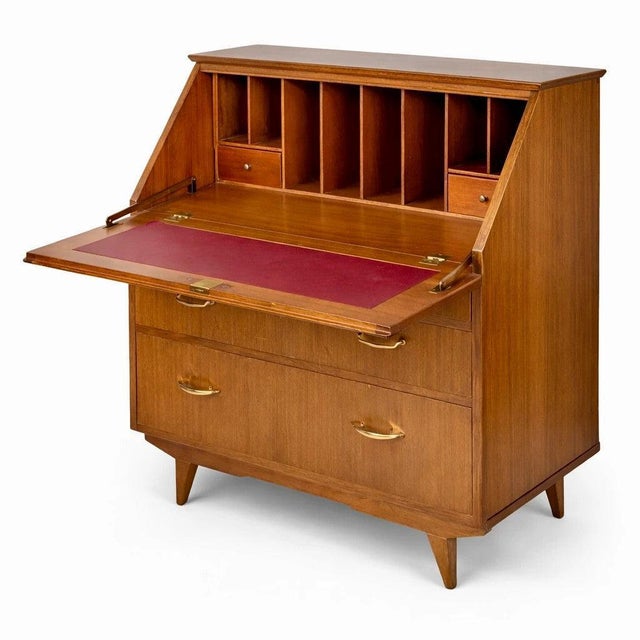Mid-Century Sutcliffe of Todmorden Walnut Bureau Writing Desk, 1960s For Sale - Image 4 of 11