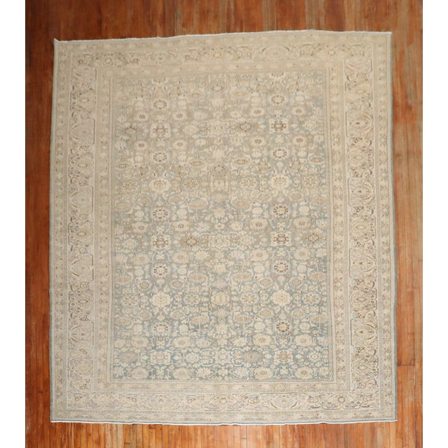 Room size 1930s Persian Malayer Rug. Blue, green beige, sand, khaki Measures 10'4'' x 13'7''.