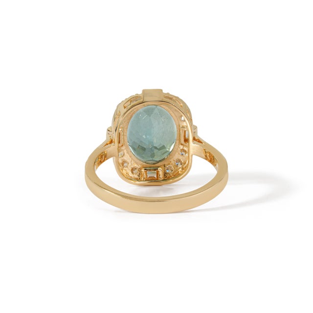 14k Gold Art Deco 3.49ct Oval Aquamarine Diamond Chic Cocktail Ring Size 6.5 For Sale - Image 10 of 18