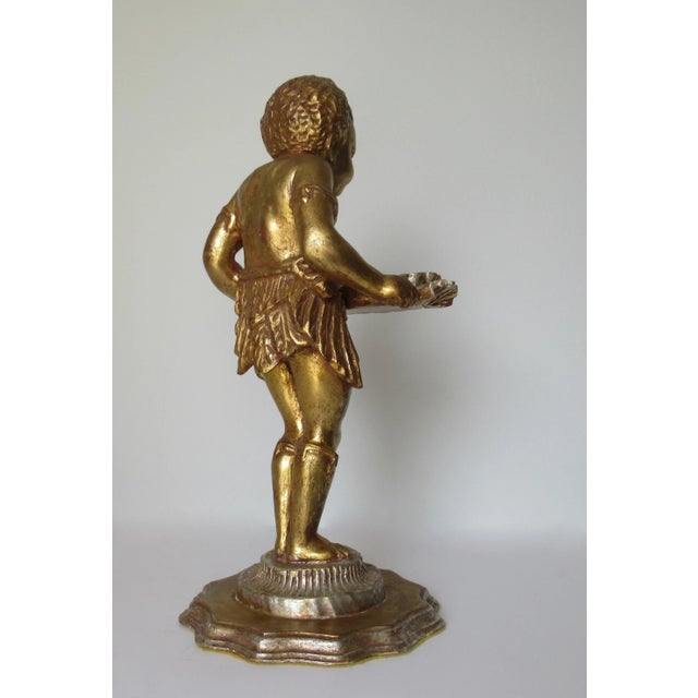 Vintage Hollywood Regency Italian Venetian Carved Gilt Gold & Silver Burnished Figurine, Accent With Carved Grotto Shell For Sale - Image 9 of 13