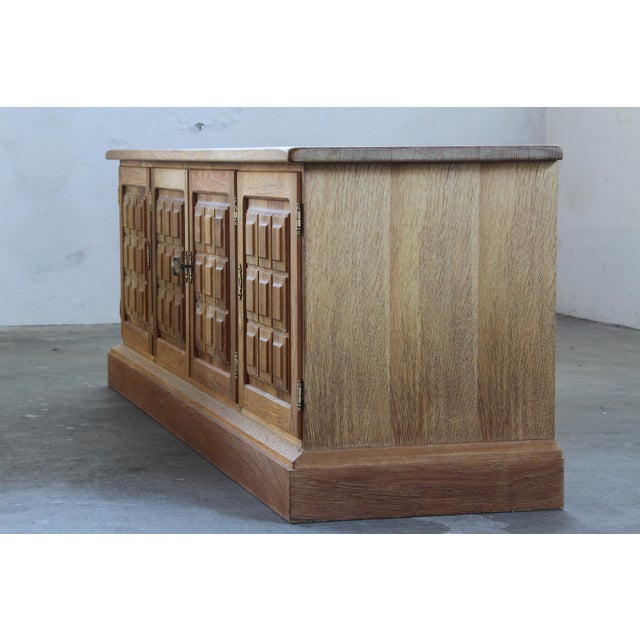 Brutalist Danish Light Oak Low Sideboard by Henning Kjærnulf, 1960s For Sale - Image 14 of 17