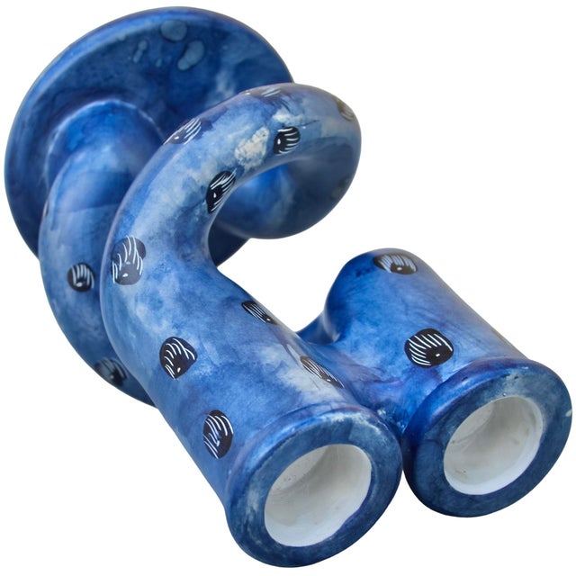 Vintage Handcrafted Blue West-African Soapstone Candleholders- S/2 For Sale - Image 4 of 7