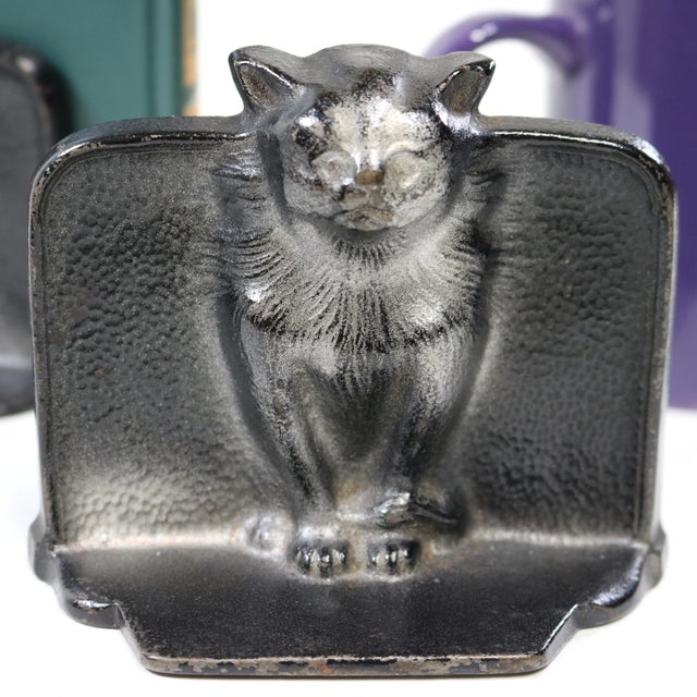 Mid 20th Century Gothic Medieval Cat Cast Iron Bookends-a Pair For Sale - Image 10 of 12