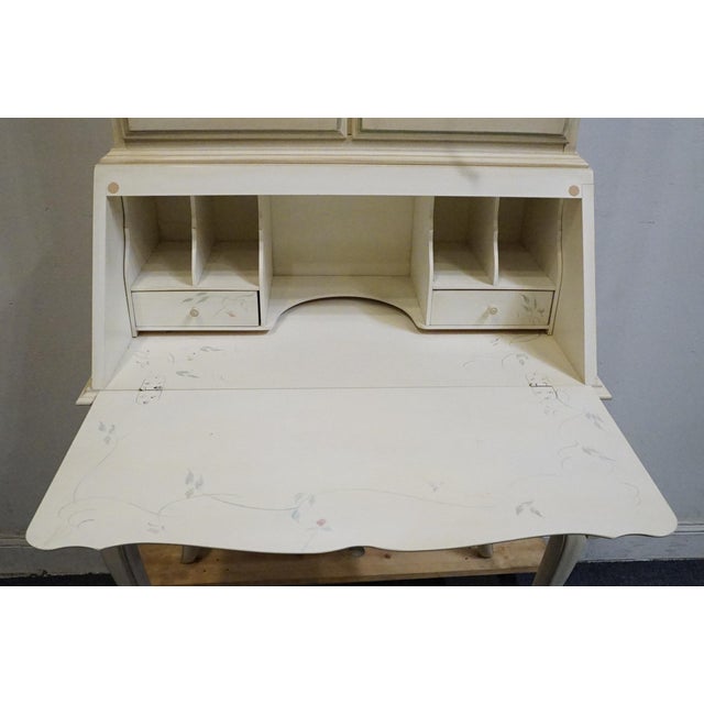 Off-white Ethan Allen Country French Collection Off White 32" Secretary Desk W. Display Hutch - Hand Painted Accents 26-9204 / 26-9205 For Sale - Image 8 of 18
