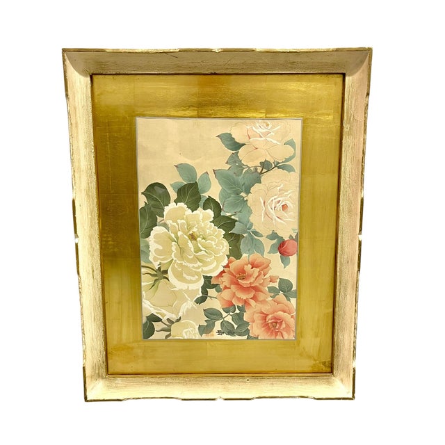 Bring timeless elegance to your walls with this charming pair of vintage chinoiserie-inspired floral prints with gold foil...