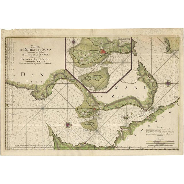 Antique Map of the Strait of Sond with Copenhagen Inset, 1693 For Sale