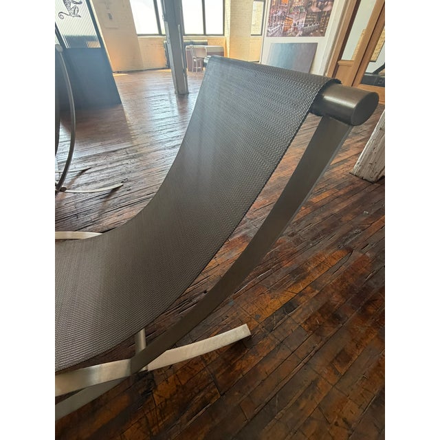 Metal Modern Indoor/Outdoor Metal Sling Lounge Chairs With Ottomans, a Modern Pair For Sale - Image 7 of 12