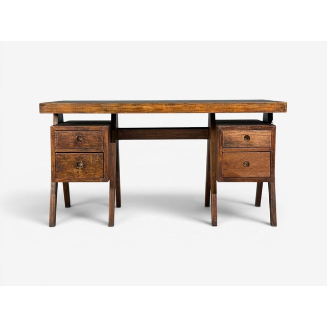 Pierre Jeanneret, Rare Writing Desk, Teak, Leatherette, Chandigarh, India, 1960s For Sale - Image 14 of 14