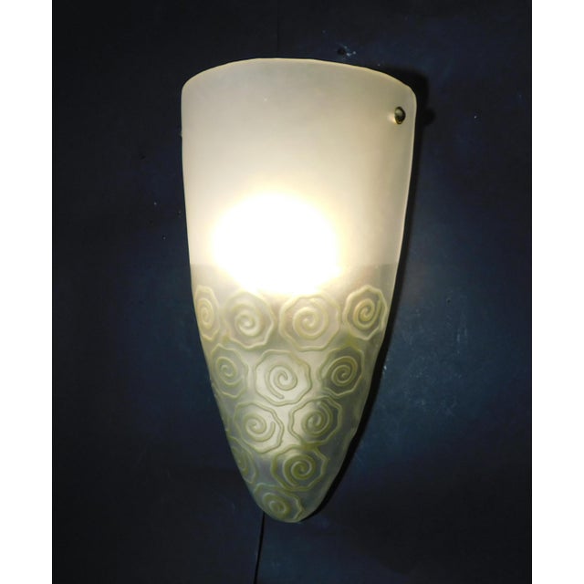 Late 20th Century 20th Century Frosted Shield Sconces, a Pair For Sale - Image 5 of 9