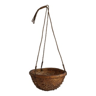 1970s Rattan Hanging Basket Planter For Sale