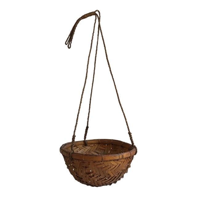 1970s Rattan Hanging Basket Planter For Sale