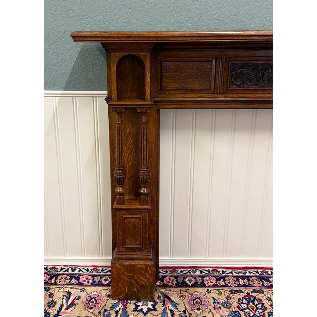 1920s Antique English Fireplace Mantel Surround Renaissance Revival Oak c.1920s-30s For Sale - Image 5 of 18