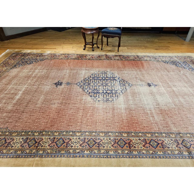 Vintage Persian Malayer Gallery Rug, Hand-Knotted Wool, Geometric Pattern, Rust Red & Navy, 10x15 For Sale - Image 12 of 13