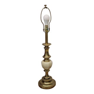 Stiffel Mid-Century Polished Solid Brass and Porcelain Colunm Table Lamp For Sale