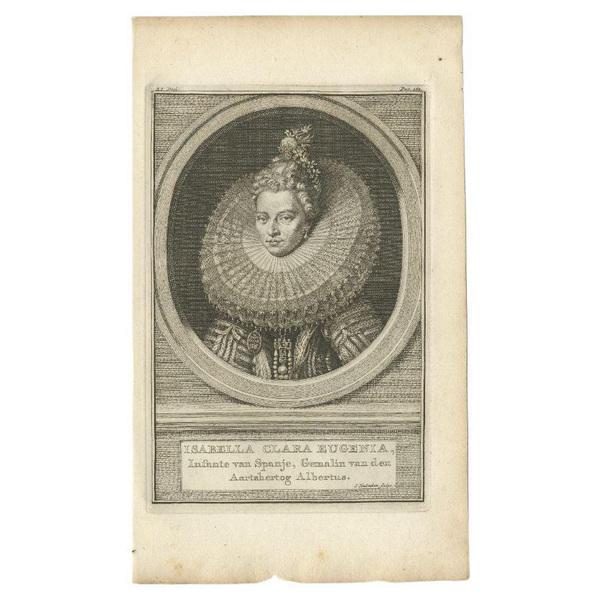Antique portrait titled 'Isabella Clara Eugenia (\.)'. Old portrait of Isabella Clara Eugenia. This print originates from...