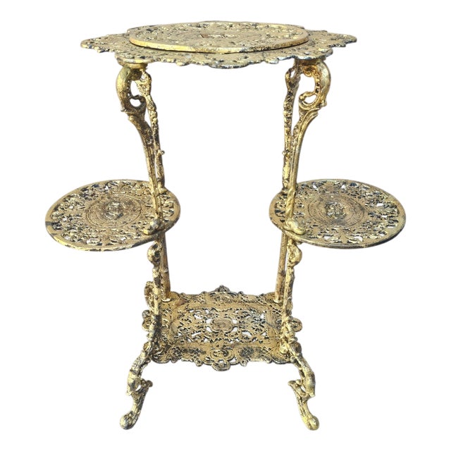 Antique French Rococo Revival Gilt Metal Étagère / Three-Tier Display Stand For Sale