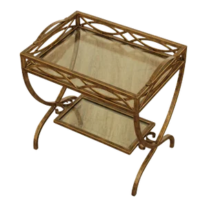 Hollywood Regency Style Wrought Iron and Glass Two Tier Side Table