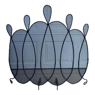 1960s Unique Black Wrought Iron Fireplace Screen For Sale
