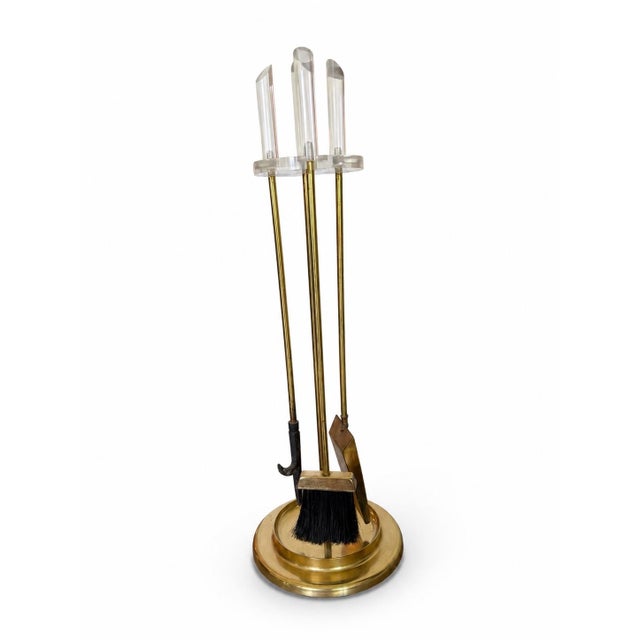 Vintage Brass & Lucite Fireplace Tool Set For Sale - Image 4 of 6