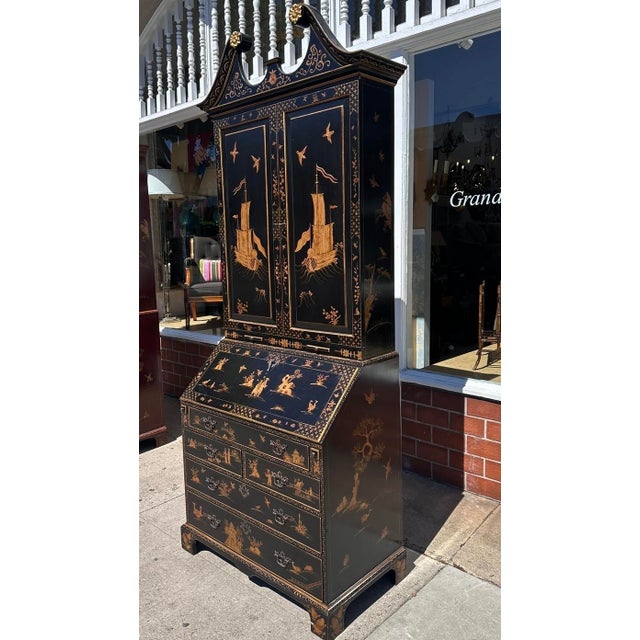 18th C Style George I Burton-Ching Black Chinoiserie Secretary Desk Bookcase For Sale - Image 11 of 14