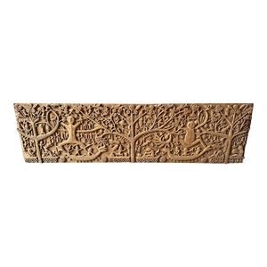 Hand-Carved Teak Wood Sculpture Panel Depicting Dayak Mythology