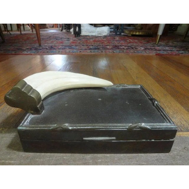 1960s Hollywood Regency Brass Box With Faux Ivory Horn For Sale - Image 5 of 12