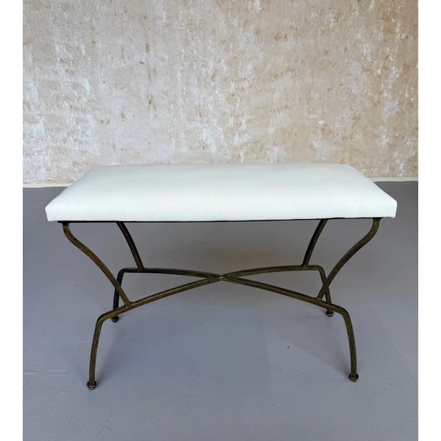 Pair of Spanish Mid-Century Modern Style Gilt Iron Benches With X-Stretchers For Sale - Image 17 of 18