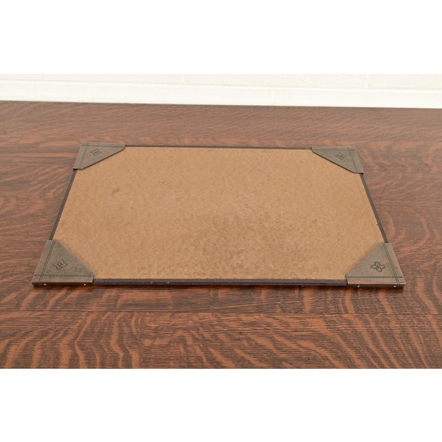 Roycroft Arts & Crafts Hammered Copper Quatrefoil Blotter Corners With Desk Blotter For Sale - Image 11 of 11