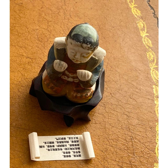 Antique Chinese Scholar or Immortal Bisque Figurine Worshiping, Kneeling Reading (Tao Scroll) For Sale - Image 17 of 18