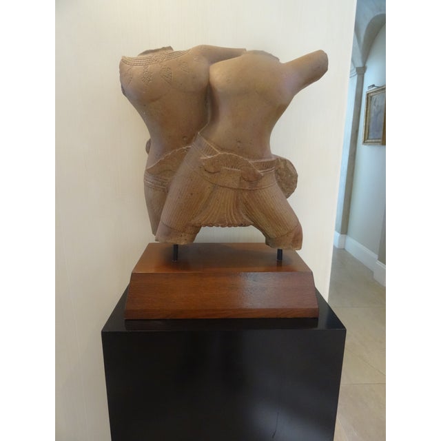 18th or 19th Century Khmer Stature of Warriors on Custom Black Lacquered Pedestal For Sale - Image 9 of 11