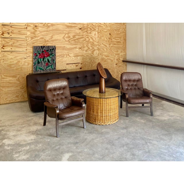 Mid-Century Modern Round Rattan Drum Coffee Table After Bielecky Brothers For Sale - Image 3 of 12