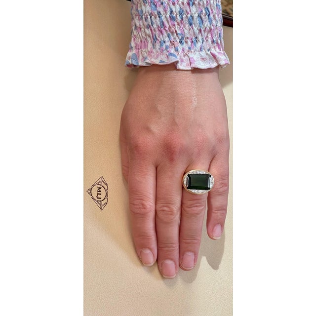 GIA Certified 11.72 Ct Green Tourmaline & Diamond Cocktail Ring 14K Yellow Gold For Sale - Image 18 of 18
