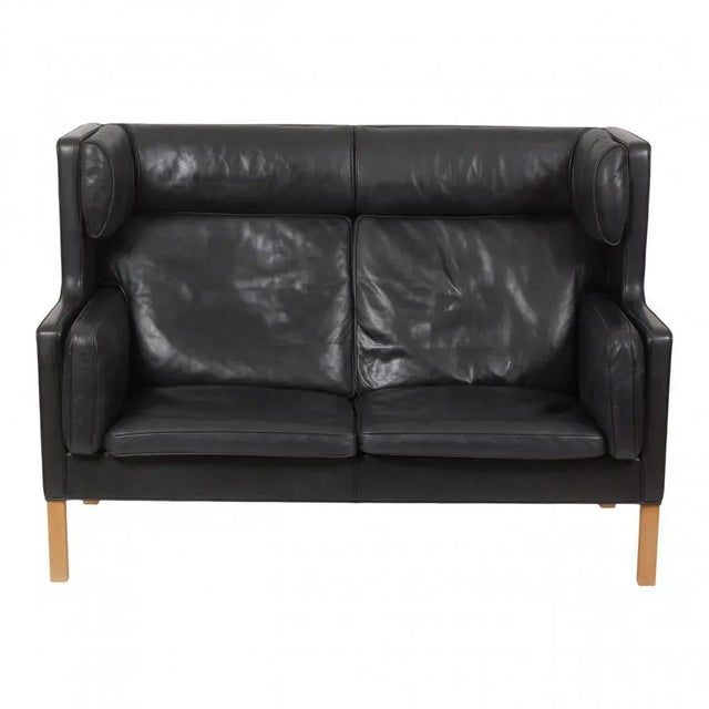 2000 - 2009 2-Seater Sofa in Black Leather with Oak Legs by Børge Mogensen for Fredericia For Sale - Image 5 of 5
