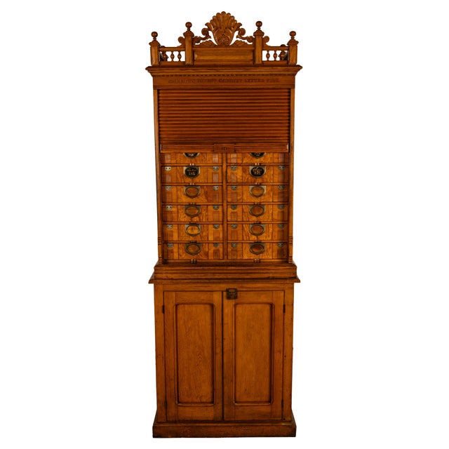 Antique American Carved Oak Victorian Roll Top Letter File Cabinet Amberg Co, 1883 For Sale - Image 4 of 16