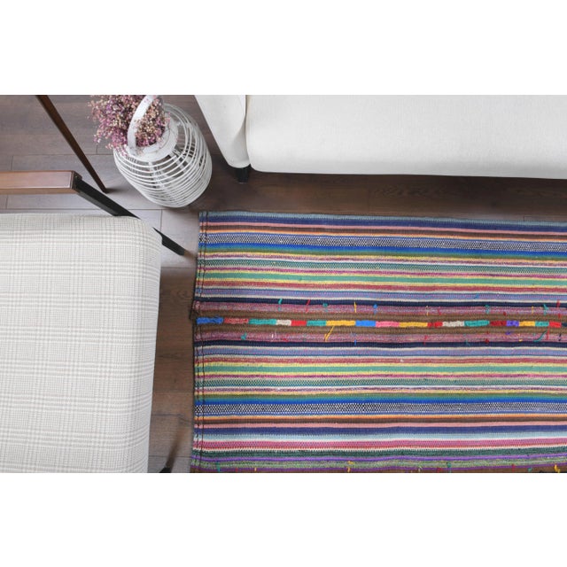 Pink Vintage Turkish Oushak Handmade Wool Cotton Pink Kilim Area Rug For Sale - Image 8 of 11